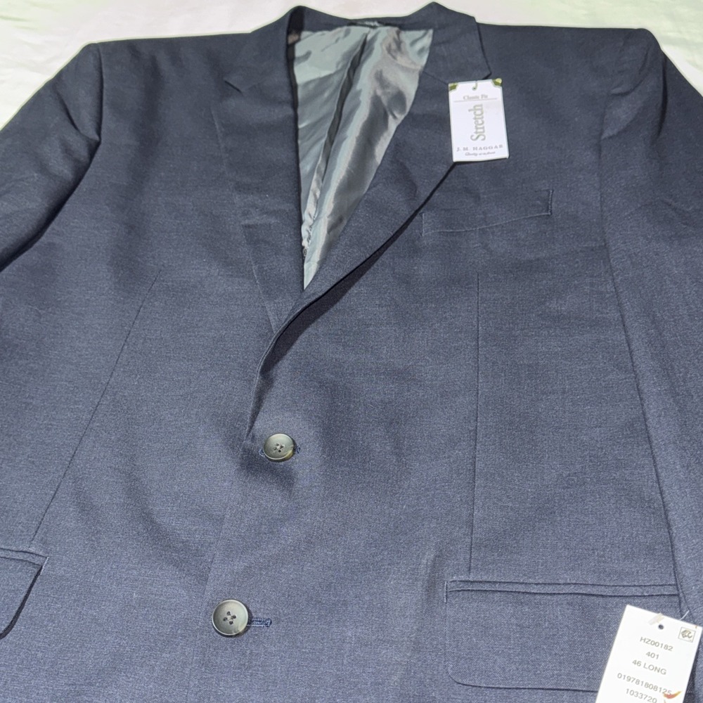 JM Haggar Mens Premium Stretch Classic Fit Suit Jacket 46L $220 Navy Blue NWT **
